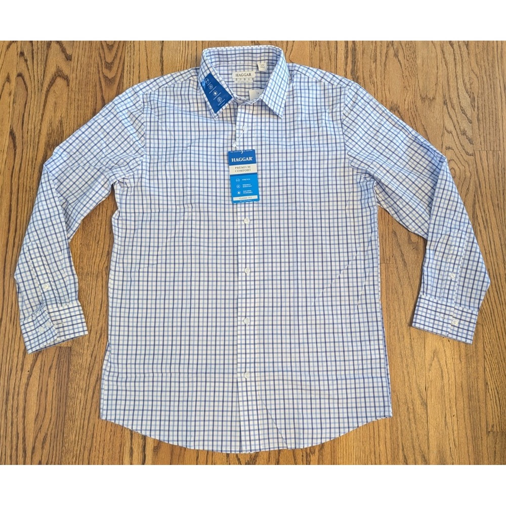 Haggar Button Down Shirt Classic Fit Men's 15-15.5 32/33 Blue Wrinkle Resistant